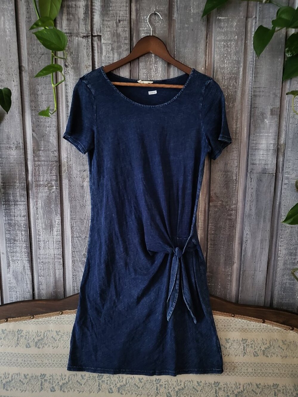 Blue Denim Look Tie Waist T-Shirt Dress